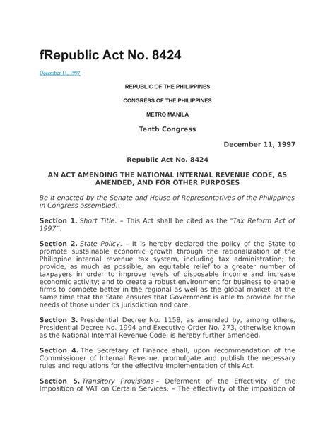 RA 8424: Title I – Organization and Function of the BIR.